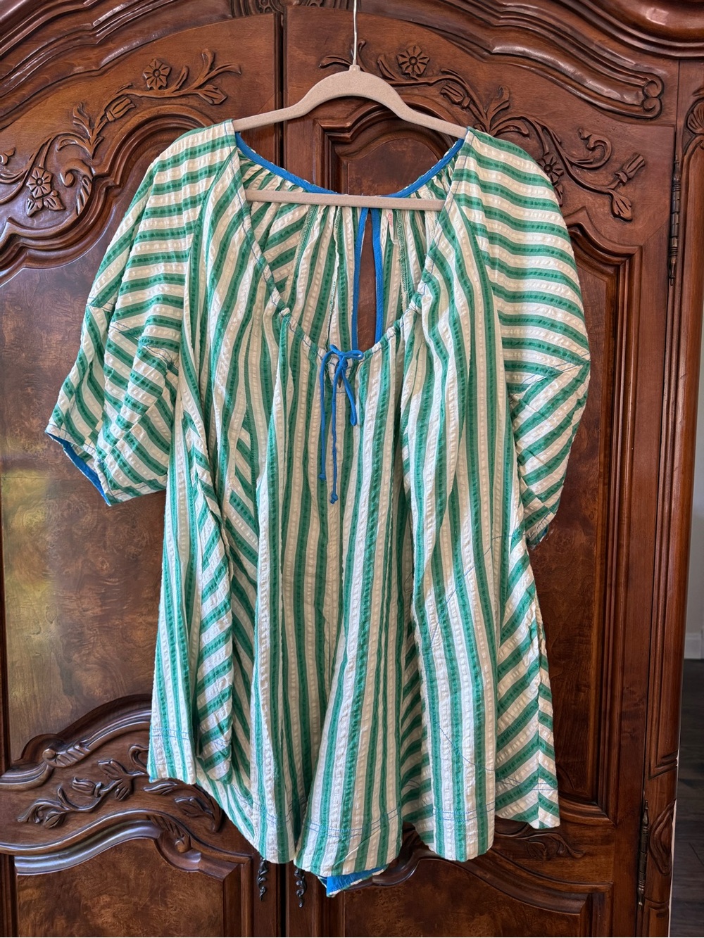 Free People Bop Around Romper -Green & cream Striped small - Picture 2 of 7